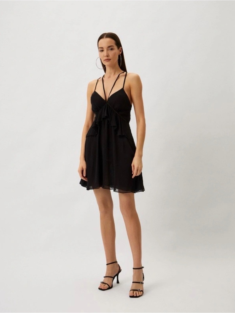 IRO Black Strappy Ruffle Mini Dress